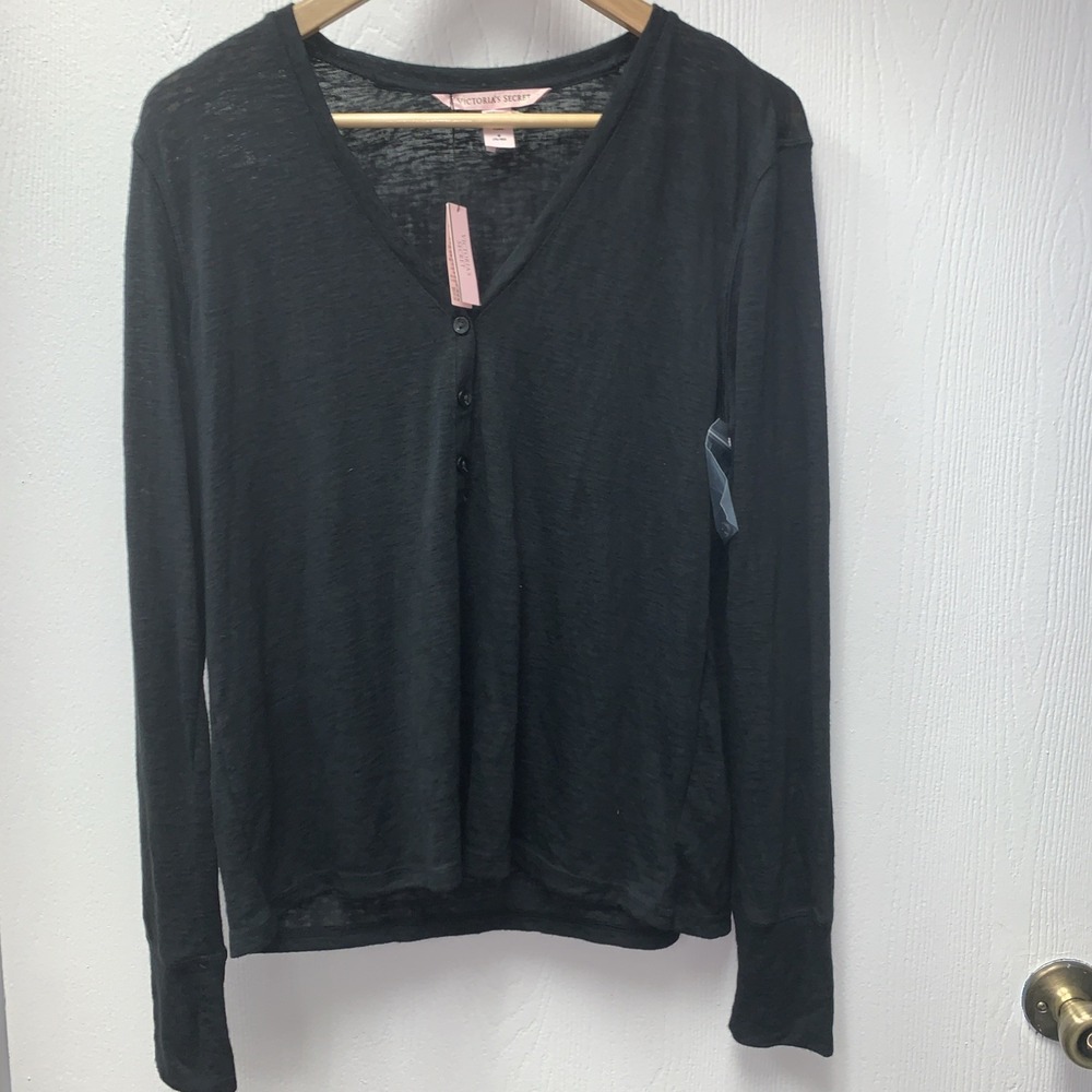 Victorias Secret Womens Henley‎ Shirt Black Top Or Pajama NWT Medium